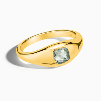 18KT Yellow Gold Vermeil Cushion Green Amethyst Signet Ring - Monolith Front View