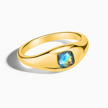 18KT Yellow Gold Vermeil Cushion Labradorite Signet Ring - Monolith Front View