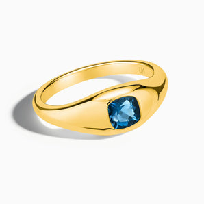 18KT Yellow Gold Vermeil Cushion London Blue Topaz Signet Ring - Monolith Front View