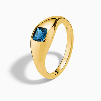 18KT Yellow Gold Vermeil Cushion London Blue Topaz Signet Ring - Monolith Side View