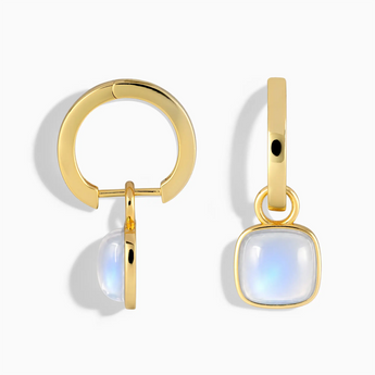 18KT Yellow Gold Vermeil Cushion Moonstone Bezel Hoop Earrings - Quiet Sway Front View