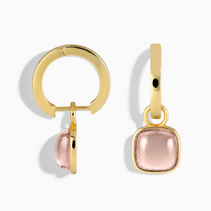 18KT Yellow Gold Vermeil Cushion Morganite Bezel Hoop Earrings - Quiet Sway Front View