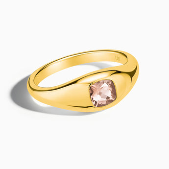 18KT Yellow Gold Vermeil Cushion Morganite Signet Ring - Monolith Front View