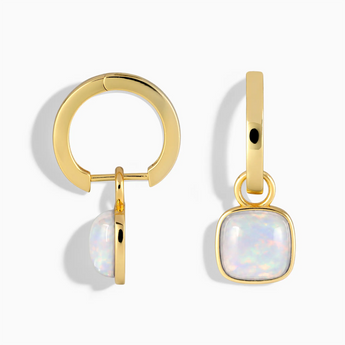 18KT Yellow Gold Vermeil Cushion Opal Bezel Hoop Earrings - Quiet Sway Front View