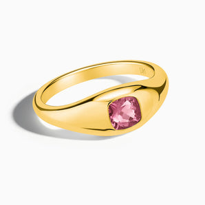 18KT Yellow Gold Vermeil Cushion Pink Tourmaline Signet Ring - Monolith Front View