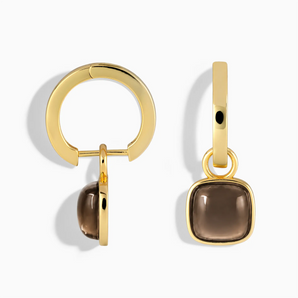 18KT Yellow Gold Vermeil Cushion Smoky Quartz Bezel Hoop Earrings - Quiet Sway Front View