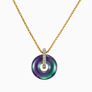 18KT Yellow Gold Vermeil Donut Alexandrite Pave Bar Necklace - Origin Loop Front View