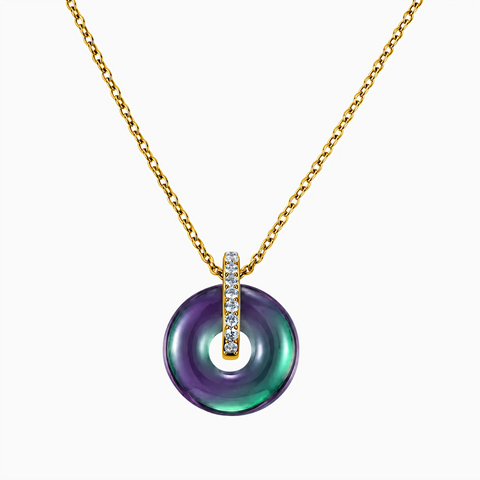 18KT Yellow Gold Vermeil Donut Alexandrite Pave Bar Necklace - Origin Loop Front View