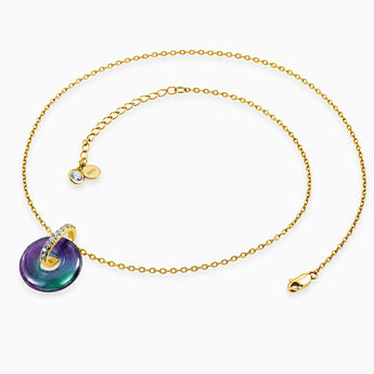 18KT Yellow Gold Vermeil Donut Alexandrite Pave Bar Necklace - Origin Loop Side View