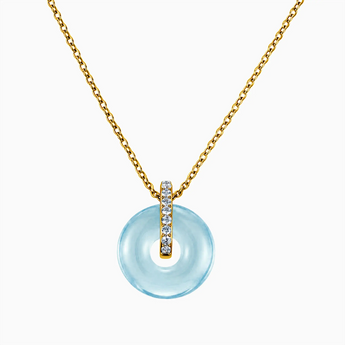 18KT Yellow Gold Vermeil Donut Aquamarine Pave Bar Necklace - Origin Loop Front View
