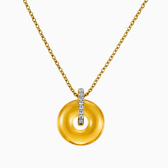 18KT Yellow Gold Vermeil Donut Citrine Pave Bar Necklace - Origin Loop Front View