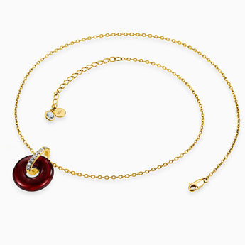 18KT Yellow Gold Vermeil Donut Garnet Pave Bar Necklace - Origin Loop Side View