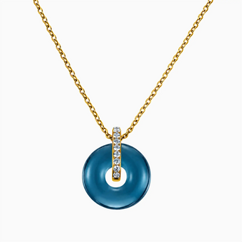 18KT Yellow Gold Vermeil Donut London Blue Topaz Pave Bar Necklace - Origin Loop Front View