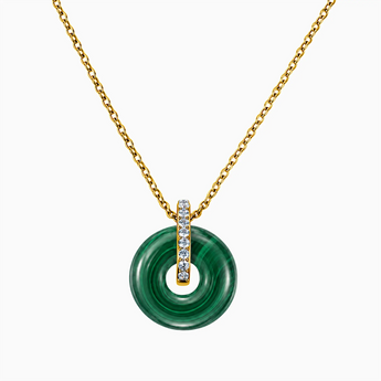 18KT Yellow Gold Vermeil Donut Malachite Pave Bar Necklace - Origin Loop Front View