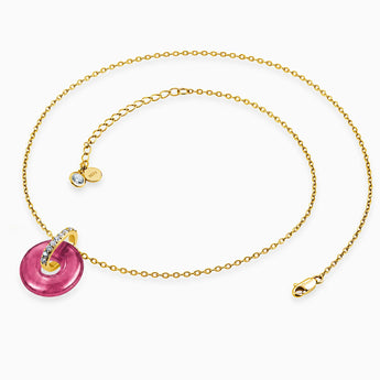 18KT Yellow Gold Vermeil Donut Pink Tourmaline Pave Bar Necklace - Origin Loop Side View