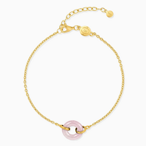 18KT Yellow Gold Vermeil Donut Rose Quartz Bracelet Entwined Beauty Front View