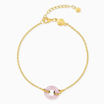 18KT Yellow Gold Vermeil Donut Rose Quartz Bracelet Entwined Beauty Front View