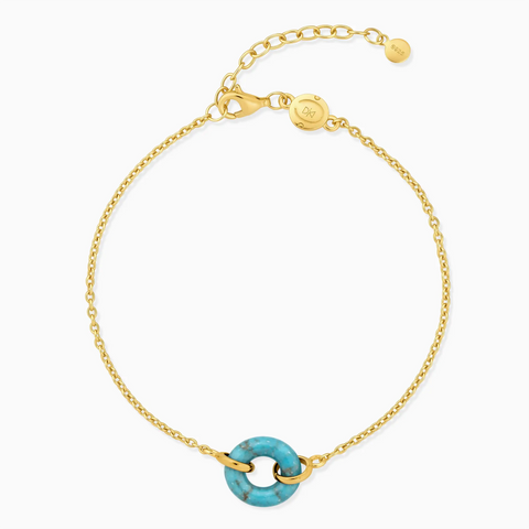 18KT Yellow Gold Vermeil Donut Turquoise Bracelet - Entwined Beauty Front View