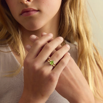 18KT Yellow Gold Vermeil Double Band Raw Peridot Ring - Interweave Model Shot