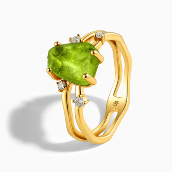 18KT Yellow Gold Vermeil Double Band Raw Peridot Ring - Interweave Side View