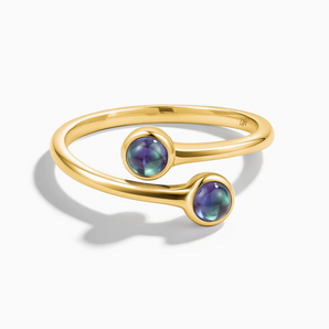 18KT Yellow Gold Vermeil Double Cabochon Alexandrite Ring - Twins Collection Front View