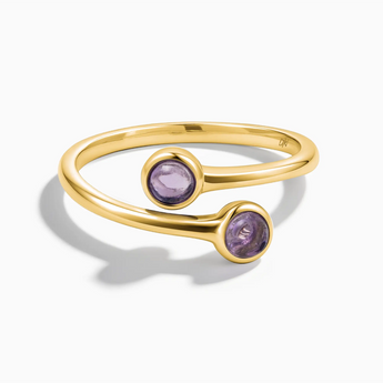 18KT Yellow Gold Vermeil Double Cabochon Amethyst Ring - Twins Collection Front View