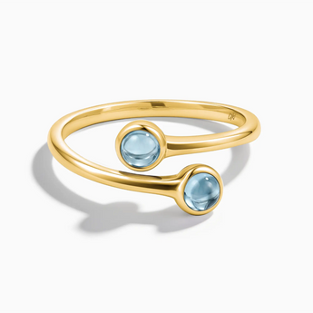 18KT Yellow Gold Vermeil Double Cabochon Aquamarine Ring - Twins Collection Front View