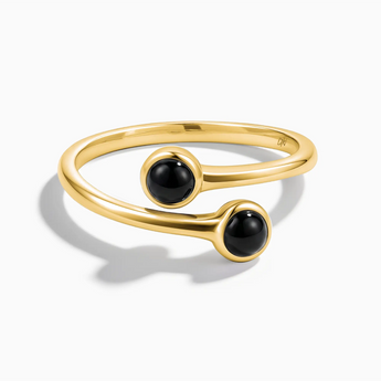 18KT Yellow Gold Vermeil Double Cabochon Black Onyx Ring - Twins Collection Front View