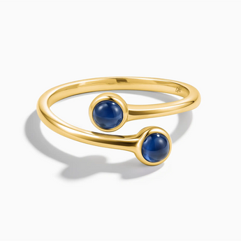 18KT Yellow Gold Vermeil Double Cabochon Blue Sapphire Ring - Twins Collection Front View