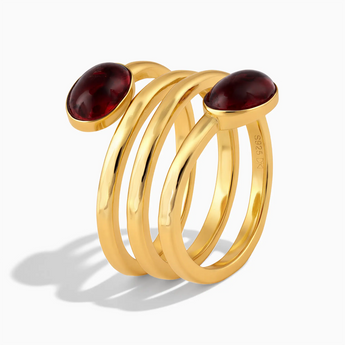18KT Yellow Gold Vermeil Double Cabochon Garnet Coil Ring - Endless Winding Side View
