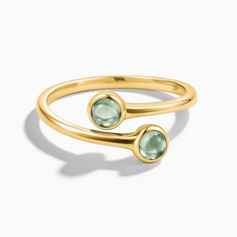 18KT Yellow Gold Vermeil Double Cabochon Green Amethyst Ring - Twins Collection Front View