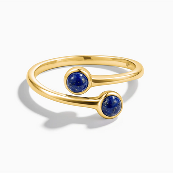 18KT Yellow Gold Vermeil Double Cabochon Lapis Lazuli Ring - Twins Collection Front View