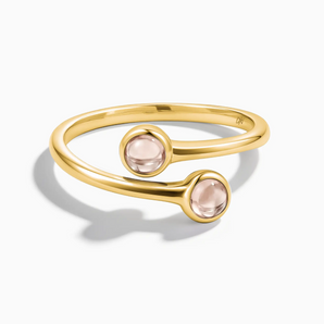 18KT Yellow Gold Vermeil Double Cabochon Morganite Ring - Twins Collection Front View