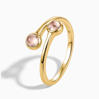 18KT Yellow Gold Vermeil Double Cabochon Morganite Ring - Twins Collection Side View