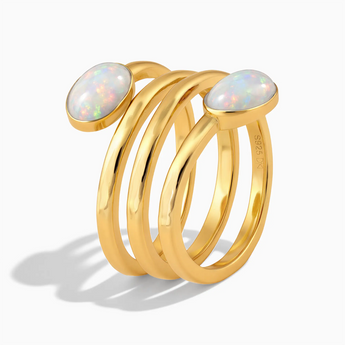18KT Yellow Gold Vermeil Double Cabochon Opal Coil Ring - Endless Winding Side View