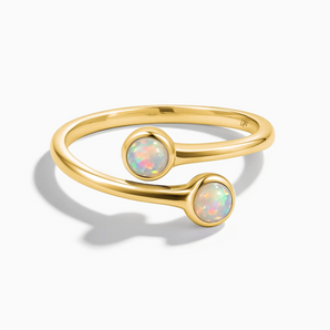 18KT Yellow Gold Vermeil Double Cabochon Opal Ring - Twins Collection Front View