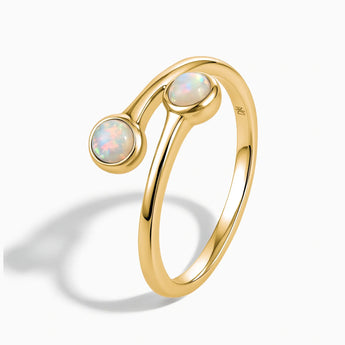 18KT Yellow Gold Vermeil Double Cabochon Opal Ring - Twins Collection Side View
