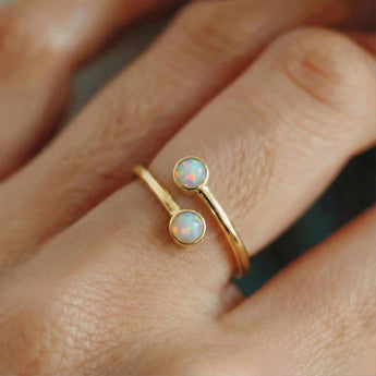 18KT Yellow Gold Vermeil Double Cabochon Opal Ring - Twins Collection Worn View