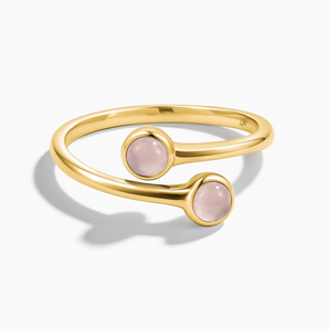18KT Yellow Gold Vermeil Double Cabochon Rose Quartz Ring - Twins Collection Front View