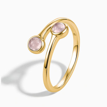 18KT Yellow Gold Vermeil Double Cabochon Rose Quartz Ring - Twins Collection Side View
