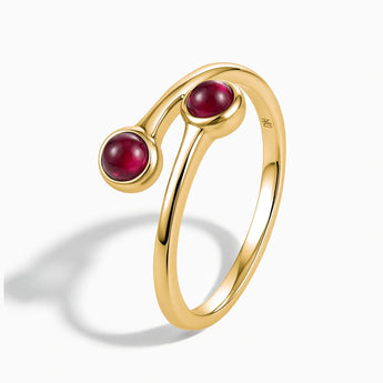 18KT Yellow Gold Vermeil Double Cabochon Ruby Ring - Twins Collection Side View