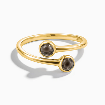 18KT Yellow Gold Vermeil Double Cabochon Smoky Quartz Ring - Twins Collection Front View
