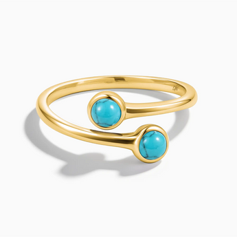 18KT Yellow Gold Vermeil Double Cabochon Turquoise Ring - Twins Collection Front View