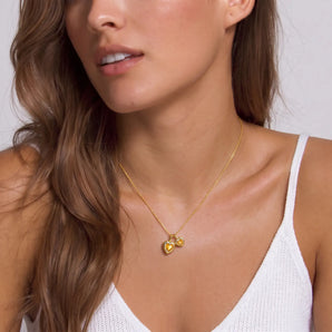 18KT Yellow Gold Vermeil Double Heart Citrine Bezel Necklace - Coeur Echo Model Shot