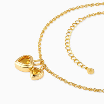 18KT Yellow Gold Vermeil Double Heart Citrine Bezel Necklace - Coeur Echo Side View