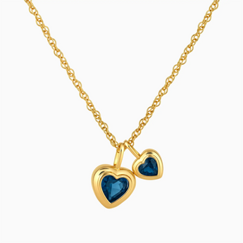 18KT Yellow Gold Vermeil Double Heart London Blue Topaz Bezel Necklace - Coeur Echo Front View
