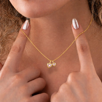 18KT Yellow Gold Vermeil Double Heart Morganite Bezel Necklace - Coeur Echo Model Shot