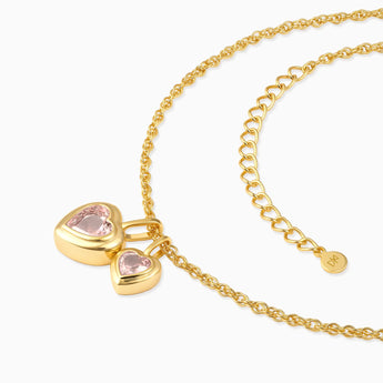 18KT Yellow Gold Vermeil Double Heart Morganite Bezel Necklace - Coeur Echo Side View