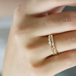 18KT Yellow Gold Vermeil Dreamy Blush Stacking Ring Set - Celeste Stories Worn View