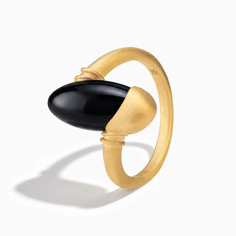 18KT Yellow Gold Vermeil Elongated Oval Black Onyx Sculptural Statement Ring - Cove Side View
